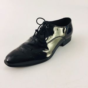 H&M Mens Black Patent Tuxedo Derby Shoe 10